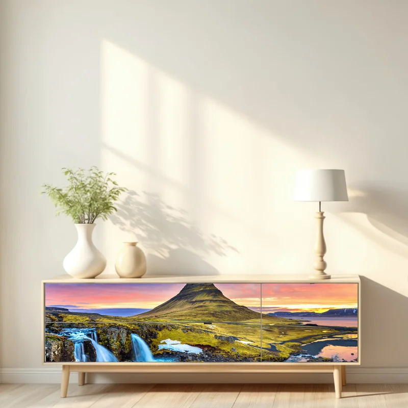 Repositionierbarer Aufkleber Kirkjufell sonnenaufgang berglandschaft