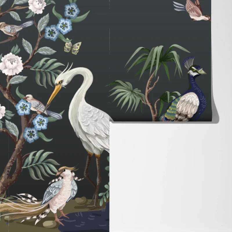 Fototapete pfau und reiher im blumenmuster Fototapete pfau und reiher im blumenmuster