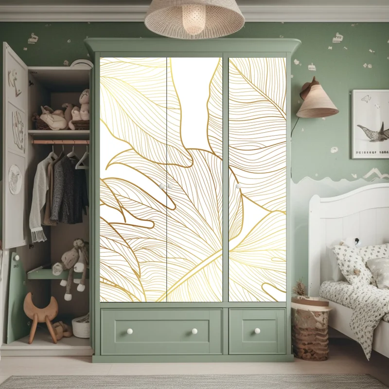 Schrankaufkleber goldene botanische blattzeichnung