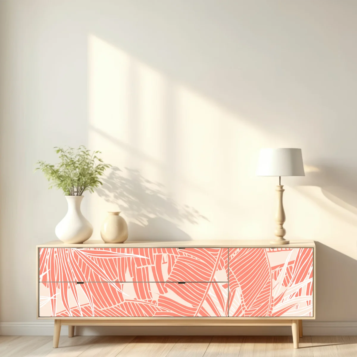 Repositionierbarer Aufkleber korallenfarbenes tropisches blattmuster Repositionierbarer Aufkleber korallenfarbenes tropisches blattmuster