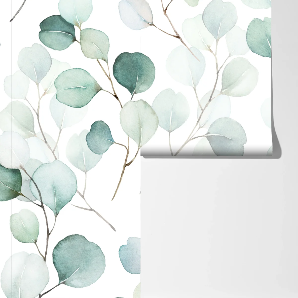 Fototapete zarter eukalyptus-aquarell blättermuster Fototapete zarter eukalyptus-aquarell blättermuster