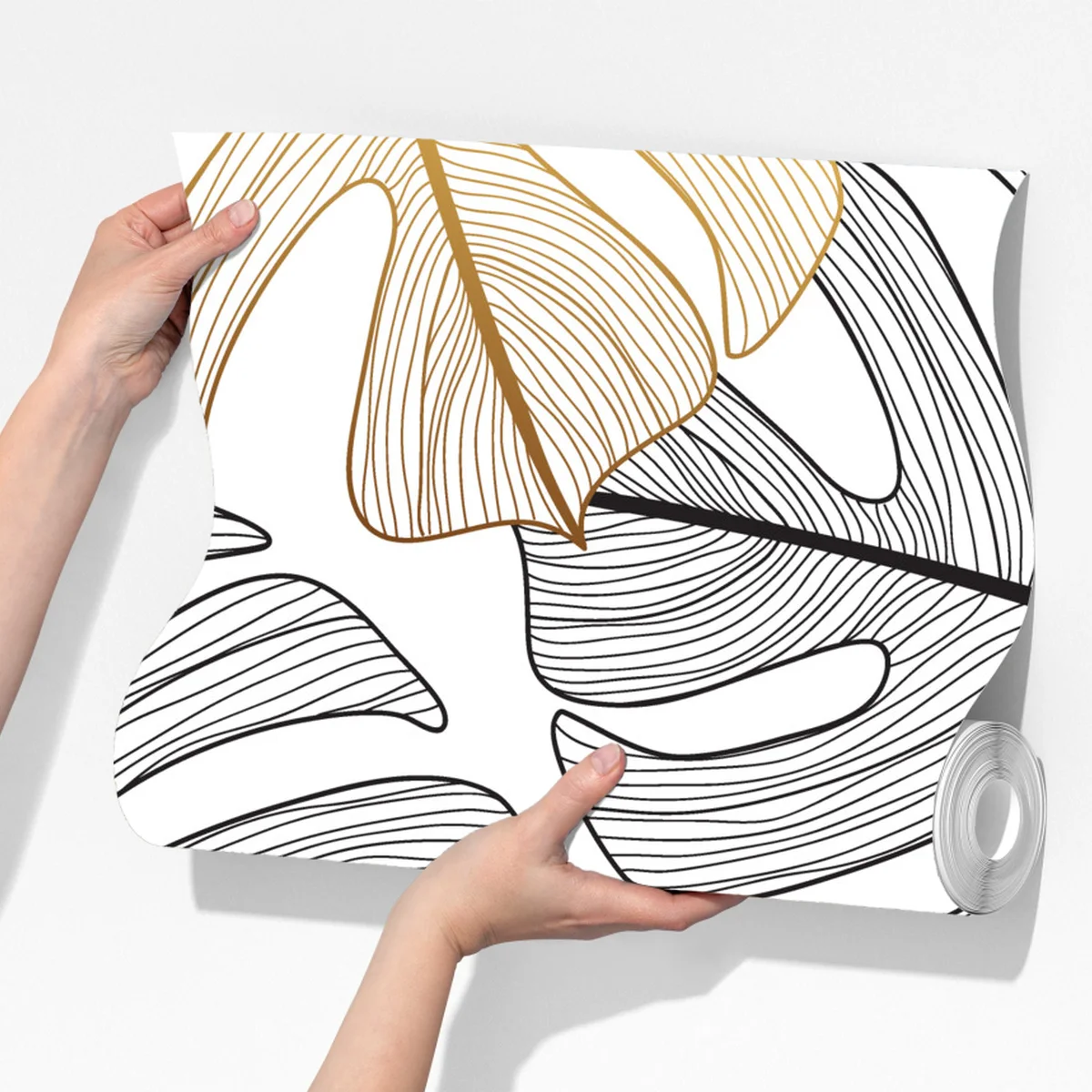 Fototapete monstera-blattmuster mit goldakzenten Fototapete monstera-blattmuster mit goldakzenten