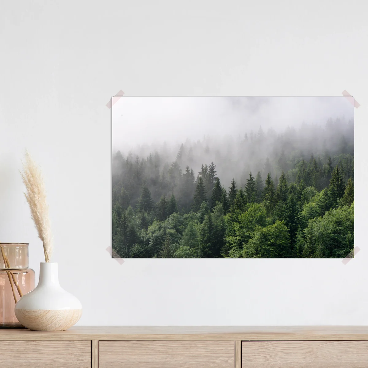 Poster nebliger immergrüner wald panorama Poster nebliger immergrüner wald panorama