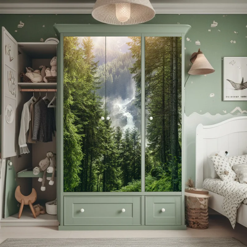 Schrankaufkleber Krimml wasserfall im üppigen alpinen wald