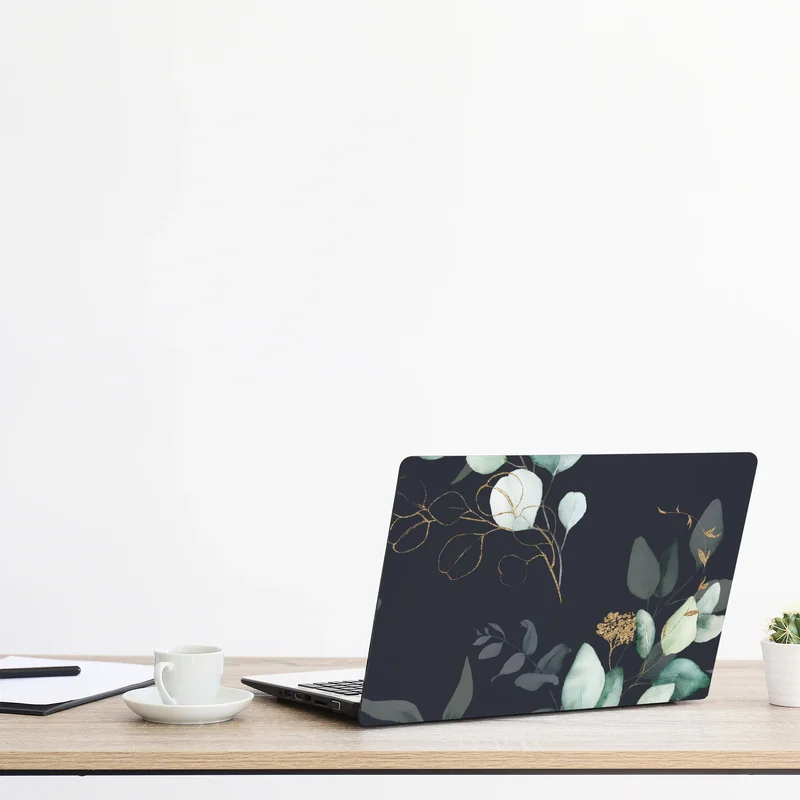 Laptop-Aufkleber eukalyptus aquarellblätter auf dunklem hintergrund