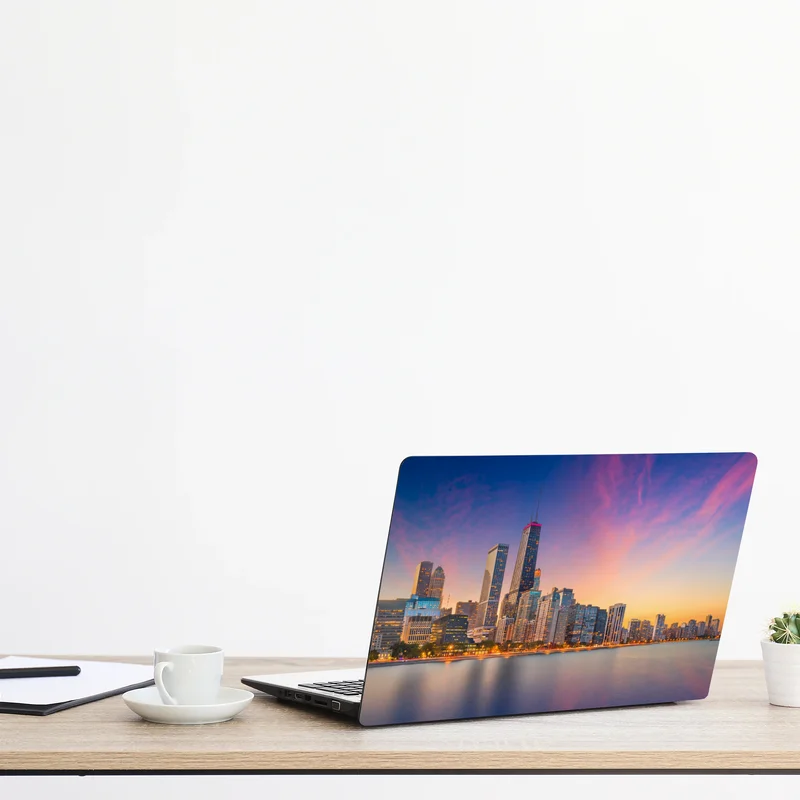 Laptop-Aufkleber Chicago skyline bei dämmerung