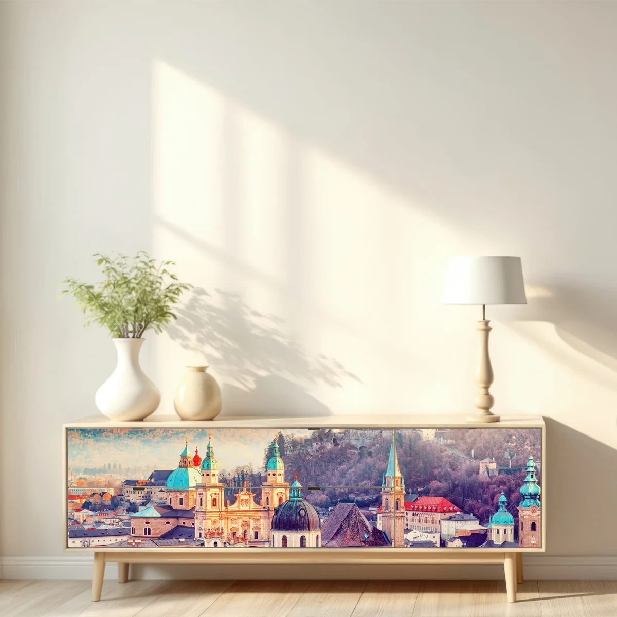 Repositionierbarer Aufkleber sonnenuntergang über Salzburgs skyline Repositionierbarer Aufkleber sonnenuntergang über Salzburgs skyline