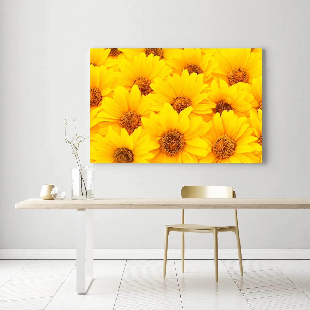 Leinwandbild leuchtende gelbe sonnenblumen in nahaufnahme Leinwandbild leuchtende gelbe sonnenblumen in nahaufnahme