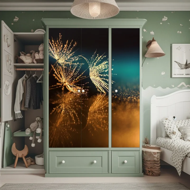 Schrankaufkleber goldene reflexion von löwenzahnsamen