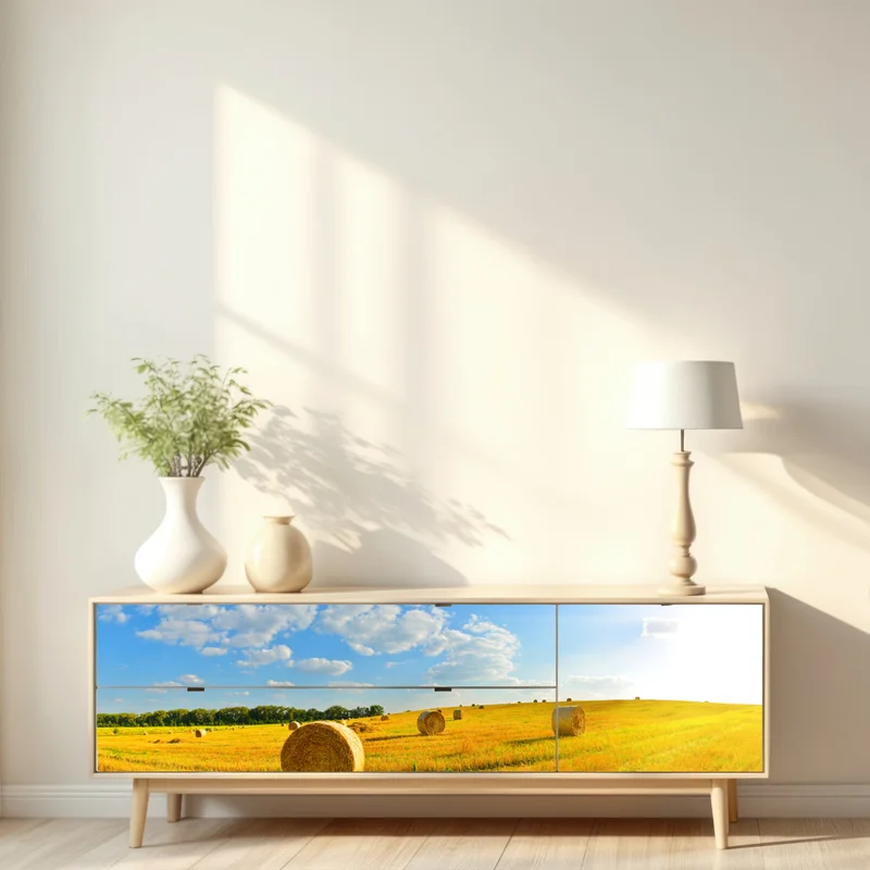 Repositionierbarer Aufkleber goldenes heufeld unter blauem himmel