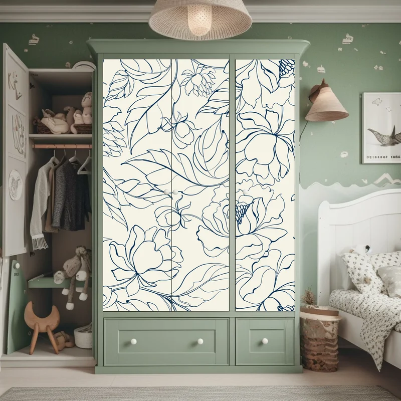 Schrankaufkleber handgezeichnetes marineblaues blumenmuster auf creme Schrankaufkleber handgezeichnetes marineblaues blumenmuster auf creme