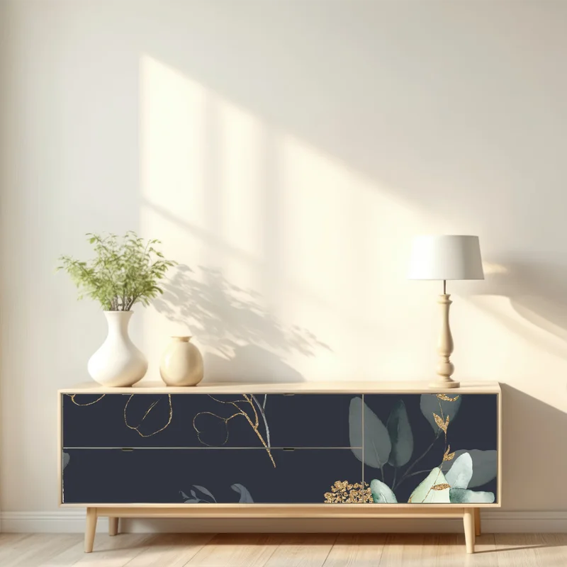 Repositionierbarer Aufkleber eukalyptus aquarellblätter auf dunklem hintergrund