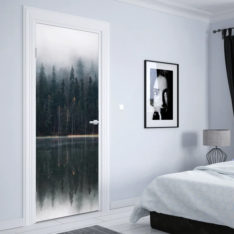 Türaufkleber neblige waldreflexion Türaufkleber neblige waldreflexion