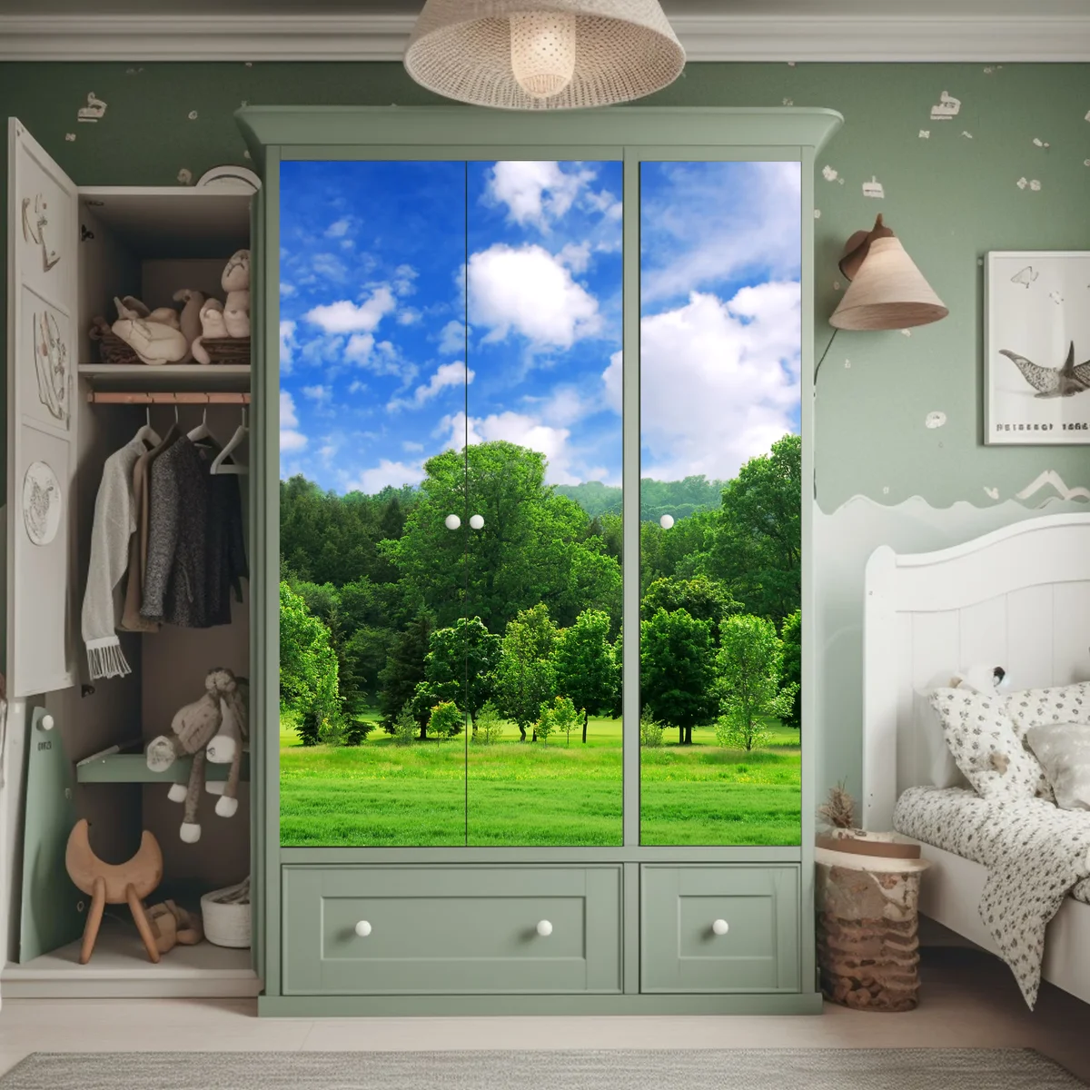 Schrankaufkleber sommerlicher grüner wald unter blauem himmel Schrankaufkleber sommerlicher grüner wald unter blauem himmel