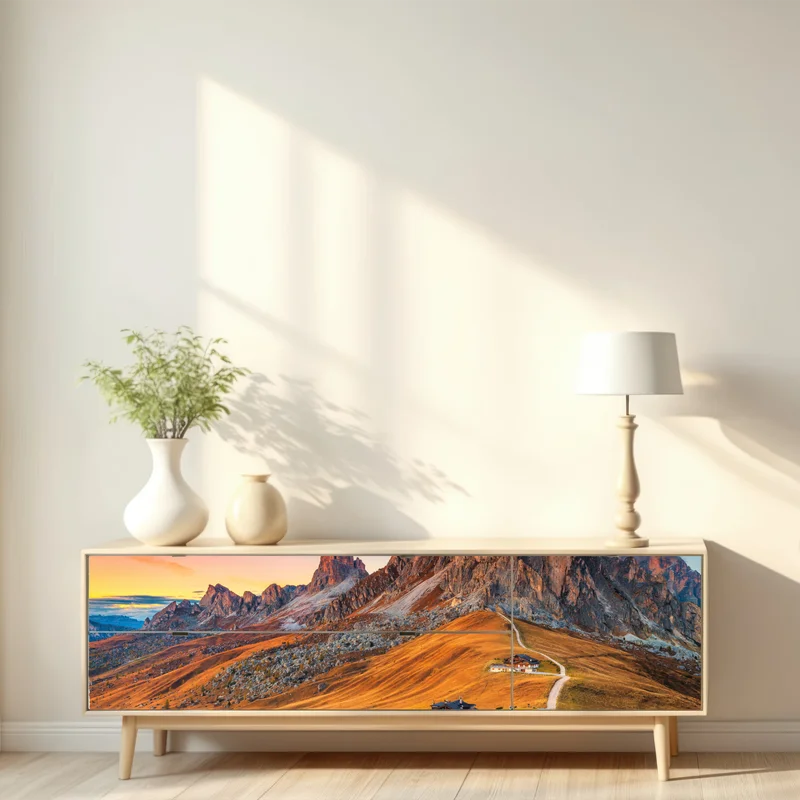 Repositionierbarer Aufkleber sonnenuntergang über Passo Giau, Dolomiten