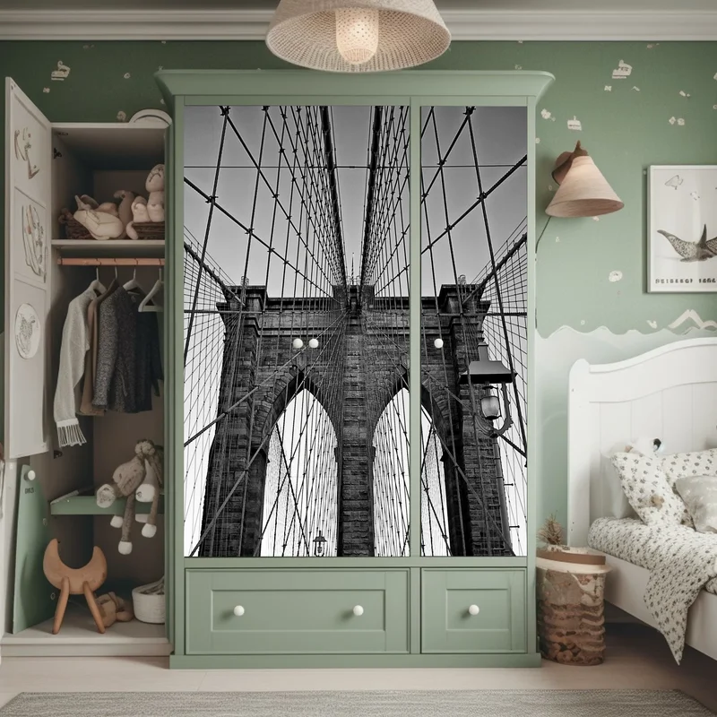 Schrankaufkleber symmetrische hängebrücke in schwarzweiß Schrankaufkleber symmetrische hängebrücke in schwarzweiß