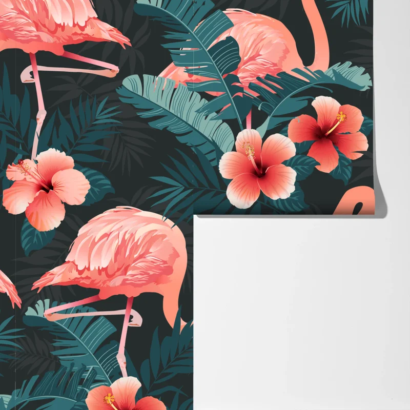 Fototapete tropisches muster mit rosa flamingos Fototapete tropisches muster mit rosa flamingos