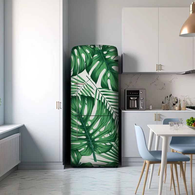 Kühlschrankaufkleber tropisches monstera- und palmblättermuster Kühlschrankaufkleber tropisches monstera- und palmblättermuster