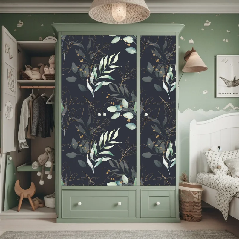 Schrankaufkleber aquarell eukalyptusblätter auf dunklem hintergrund