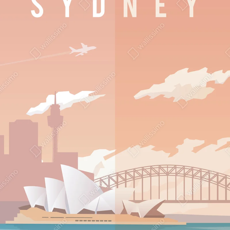 Poster pastellblick auf Sydney mit opernhaus und brücke Poster pastellblick auf Sydney mit opernhaus und brücke