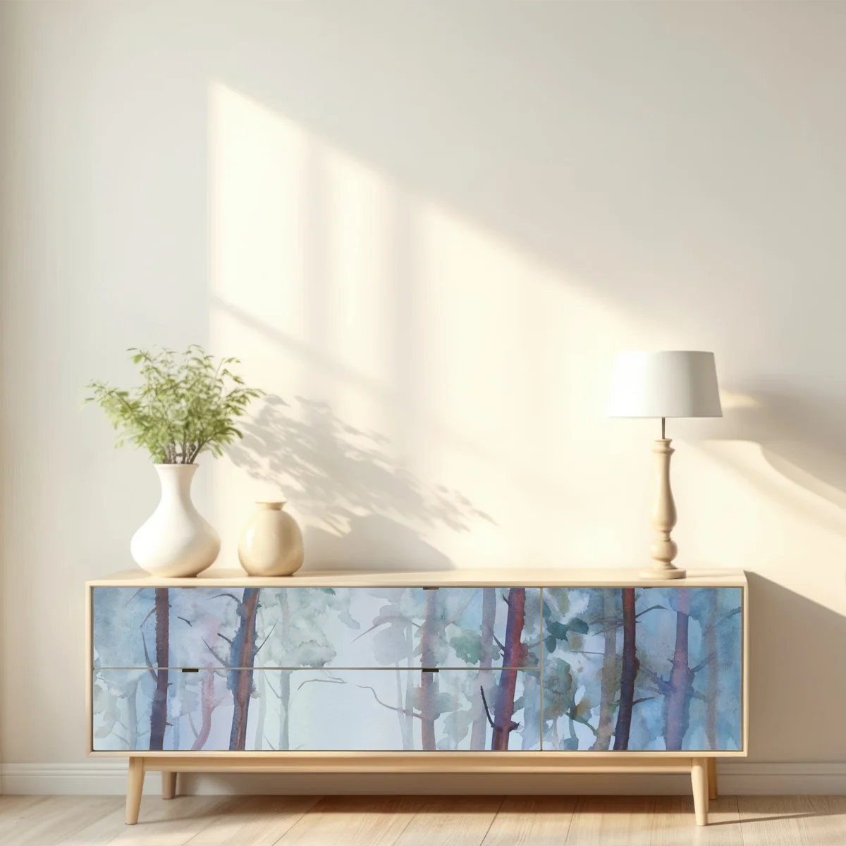 Repositionierbarer Aufkleber nebliger aquarellwald Repositionierbarer Aufkleber nebliger aquarellwald