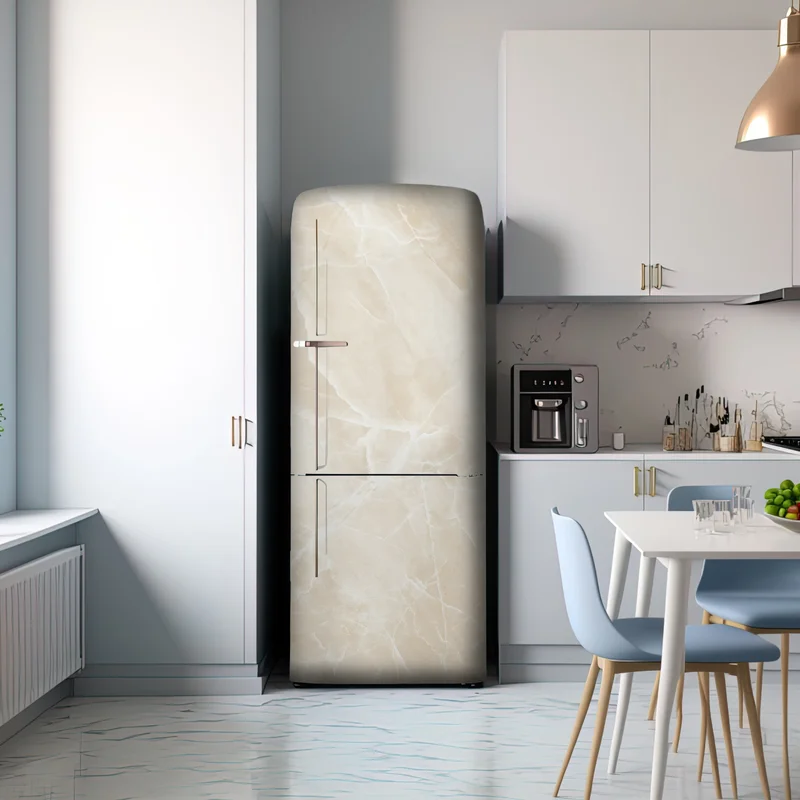 Kühlschrankaufkleber beige marmorstruktur mit weißen adern