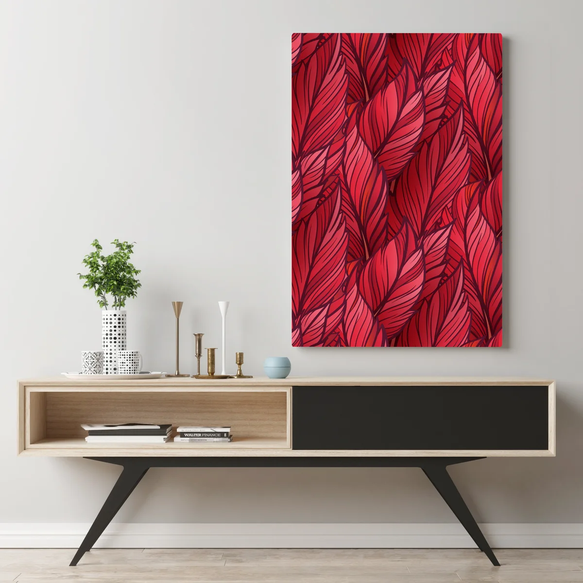 Leinwandbild rotes botanisches blättermuster Leinwandbild rotes botanisches blättermuster