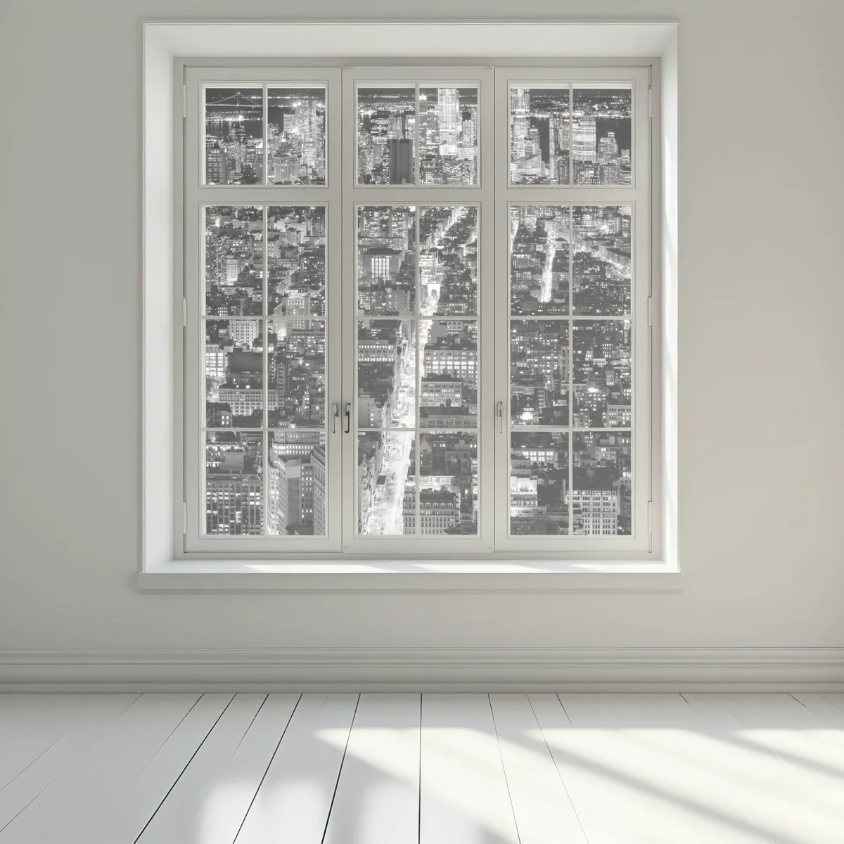 Naklejka na okno monochromatyczna panorama miasta nocą Naklejka na okno monochromatyczna panorama miasta nocą