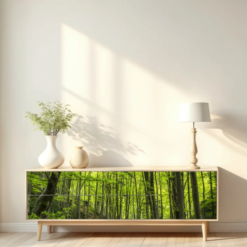 Repositionierbarer Aufkleber ruhiger grüner waldbach