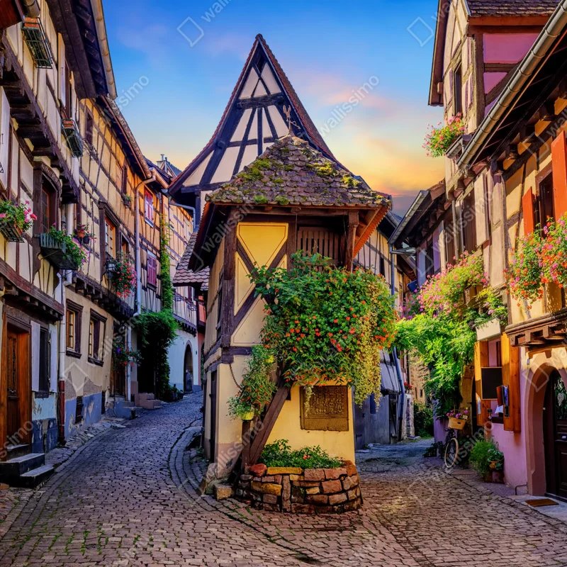 Leinwandbild malerische fachwerkstraße in Eguisheim, Elsass Leinwandbild malerische fachwerkstraße in Eguisheim, Elsass