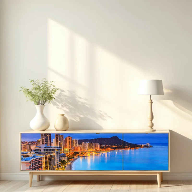 Repositionierbarer Aufkleber Honolulu skyline bei dämmerung