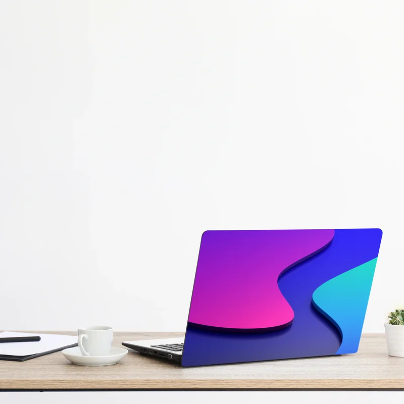 Laptop-Aufkleber leuchtende lila-blaue abstrakte 3d-formen