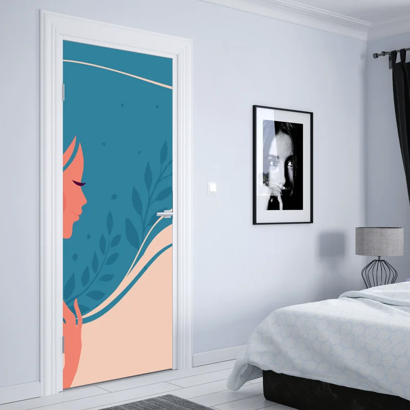 Türaufkleber sanftes blumiges profil mit fließendem haar