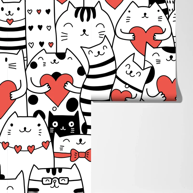 Fototapete süße katzen mit herzen muster Fototapete süße katzen mit herzen muster