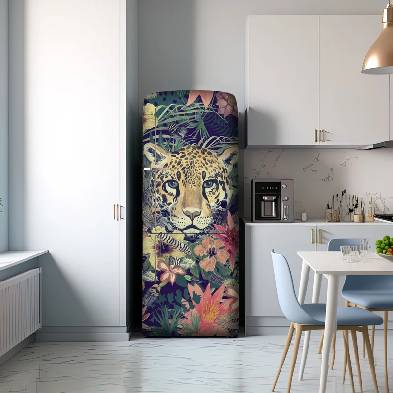 Kühlschrankaufkleber vintage aquarell leopard im tropischen dschungel Kühlschrankaufkleber vintage aquarell leopard im tropischen dschungel