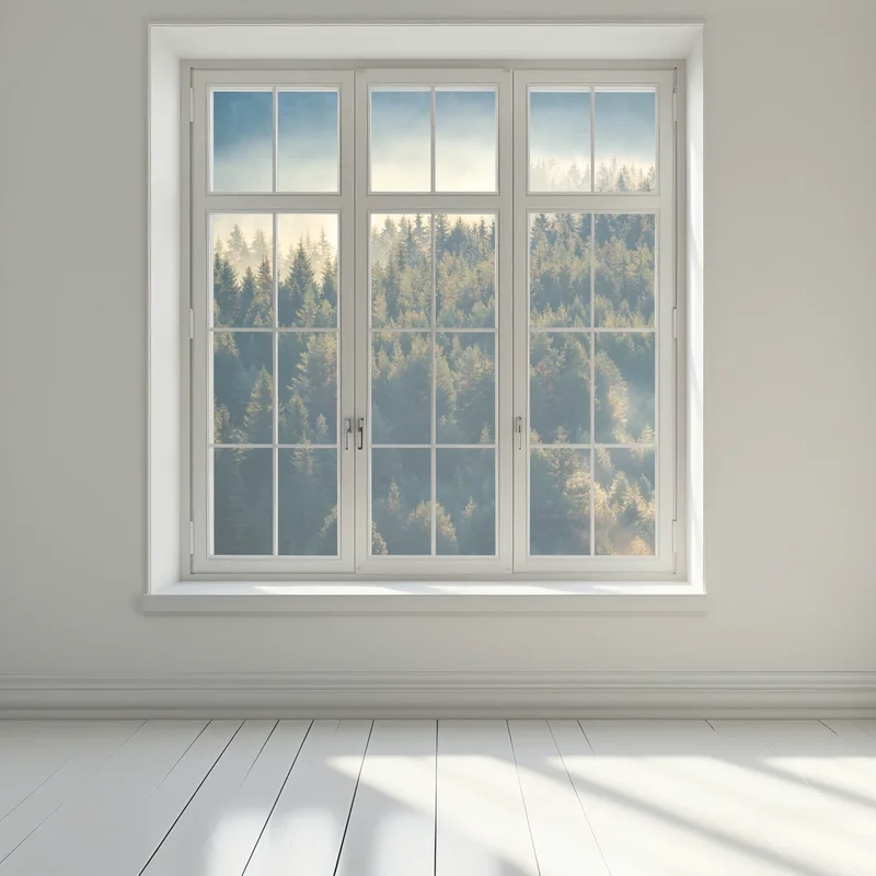 Fensteraufkleber nebliger kiefernwald im morgenlicht