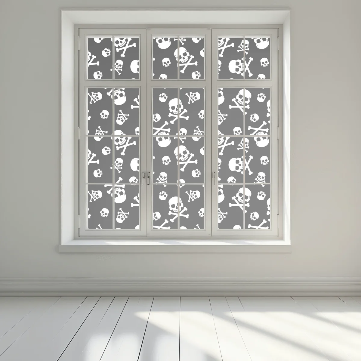 Naklejka na okno biały wzór czaszek na szarym tle Naklejka na okno biały wzór czaszek na szarym tle