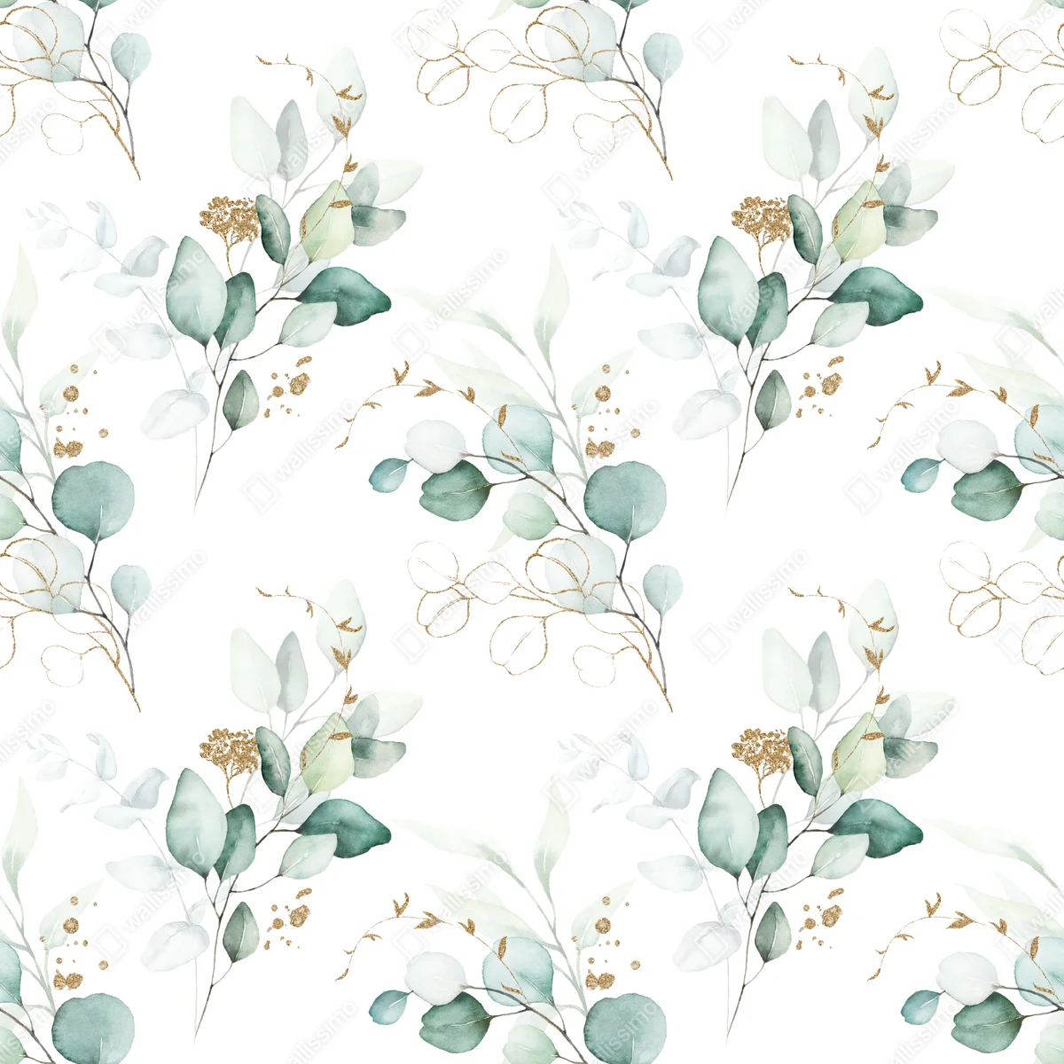 Fototapete eukalyptus aquarell muster in grüntönen Fototapete eukalyptus aquarell muster in grüntönen