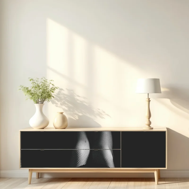 Repositionierbarer Aufkleber schallplatte und beine in netzstrümpfen