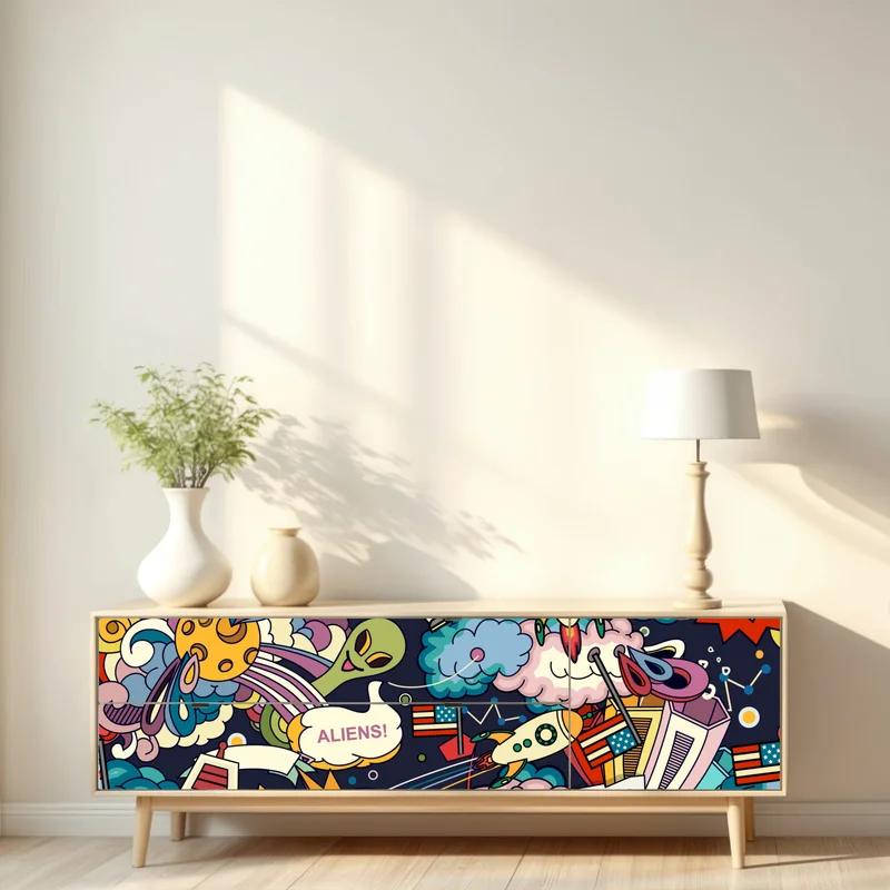 Repositionierbarer Aufkleber bunte kosmische weltraum-collage Repositionierbarer Aufkleber bunte kosmische weltraum-collage