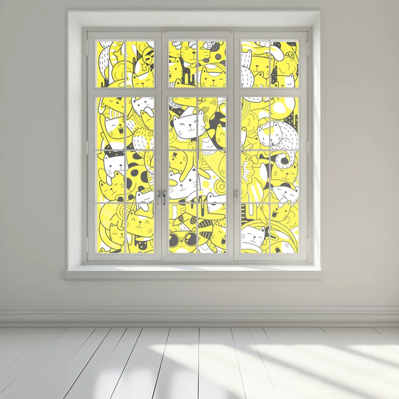Fensteraufkleber verspielte gelbe katzen-collage