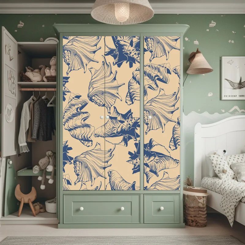 Schrankaufkleber muschelmuster in blau und beige