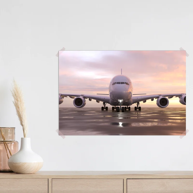 Poster jet auf der startbahn bei sonnenuntergang Poster jet auf der startbahn bei sonnenuntergang