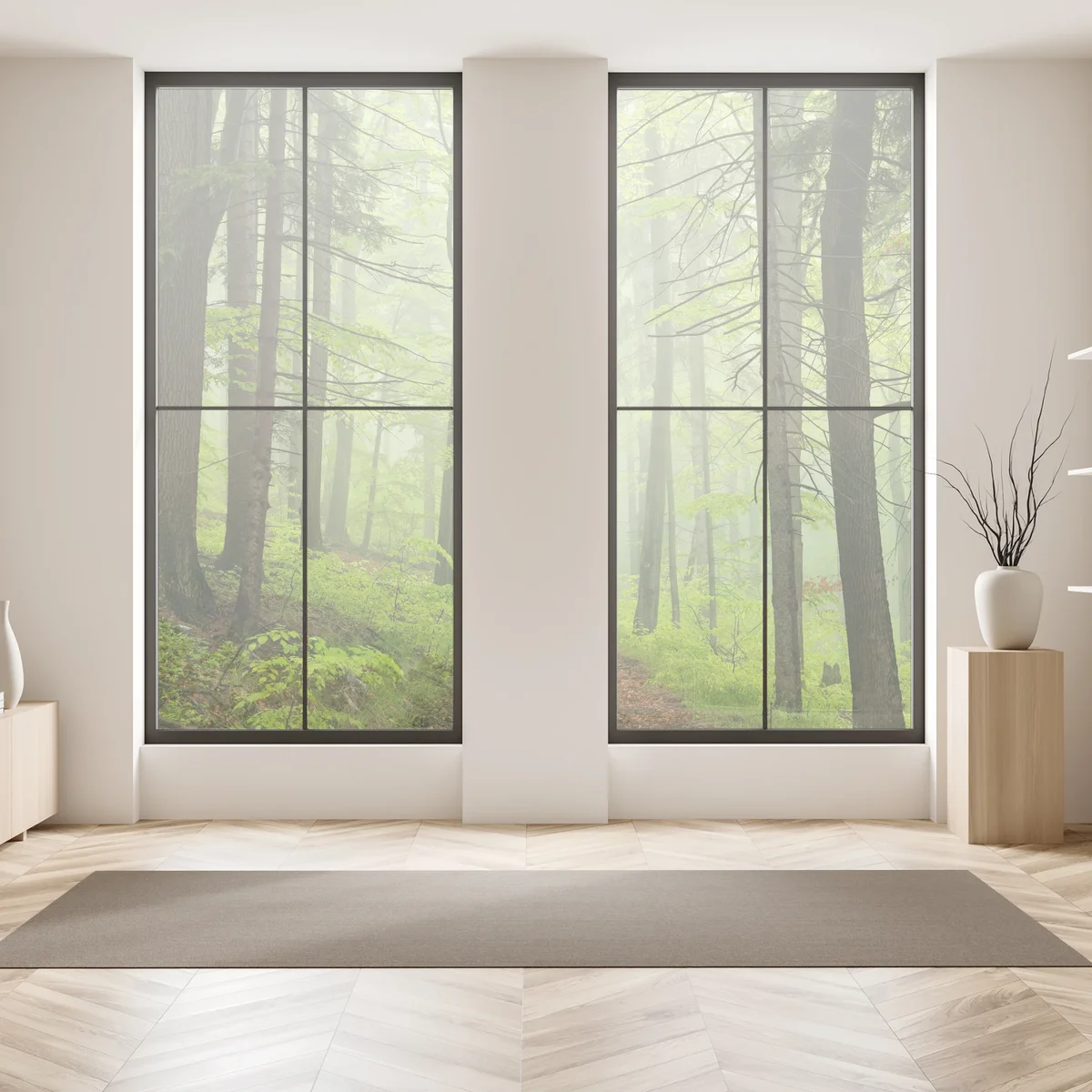 Fensteraufkleber nebliger grüner waldpfad Fensteraufkleber nebliger grüner waldpfad