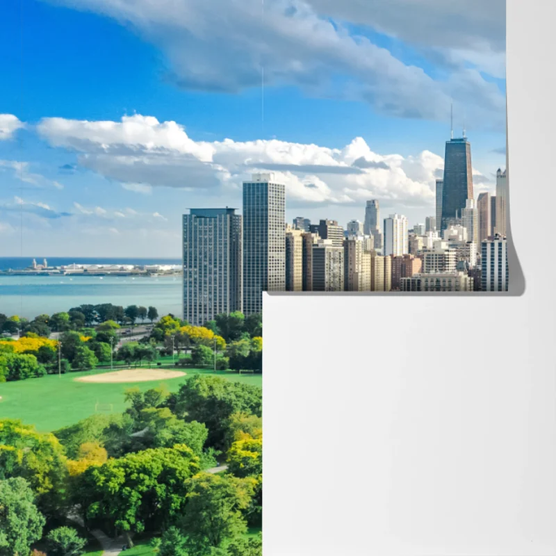 Fototapeta miejska panorama nad zielonym parkiem Fototapeta miejska panorama nad zielonym parkiem