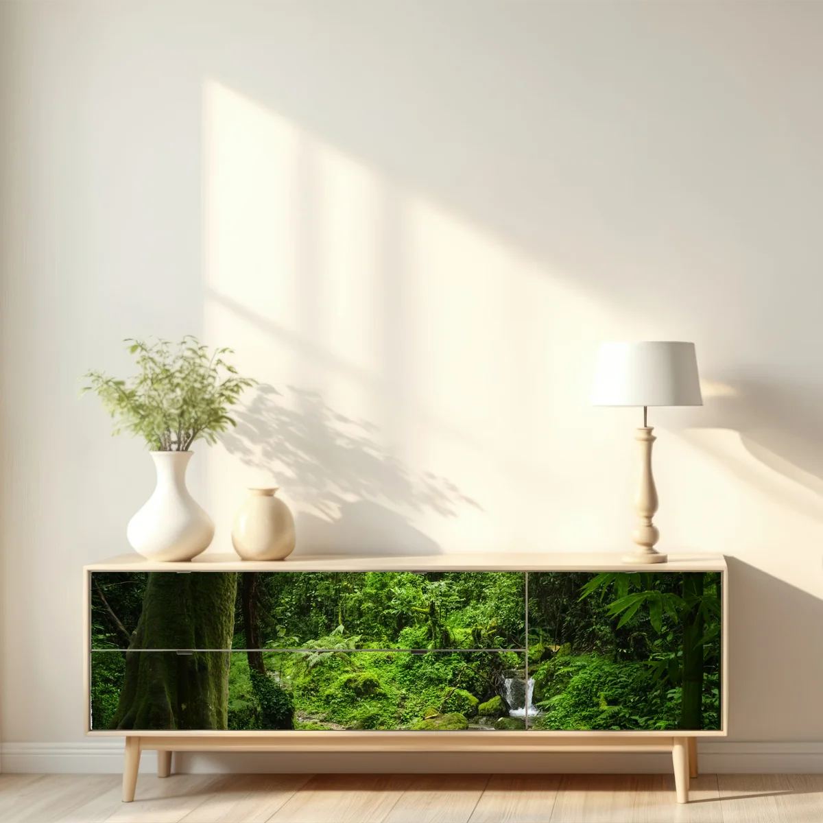 Repositionierbarer Aufkleber üppiger grüner waldwasserfall Repositionierbarer Aufkleber üppiger grüner waldwasserfall