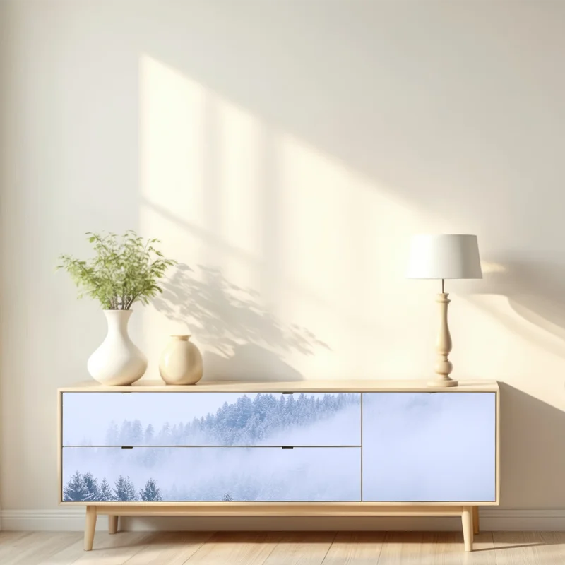 Repositionierbarer Aufkleber winternebel über nadelwald Repositionierbarer Aufkleber winternebel über nadelwald