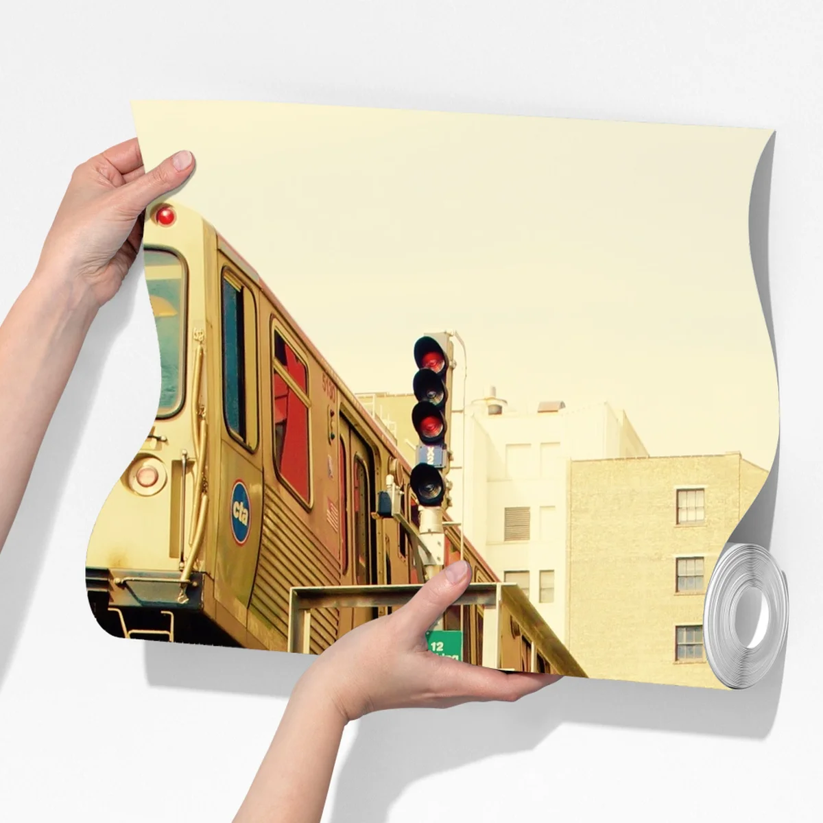 Fototapete retro hochbahn über der stadtstraße Fototapete retro hochbahn über der stadtstraße