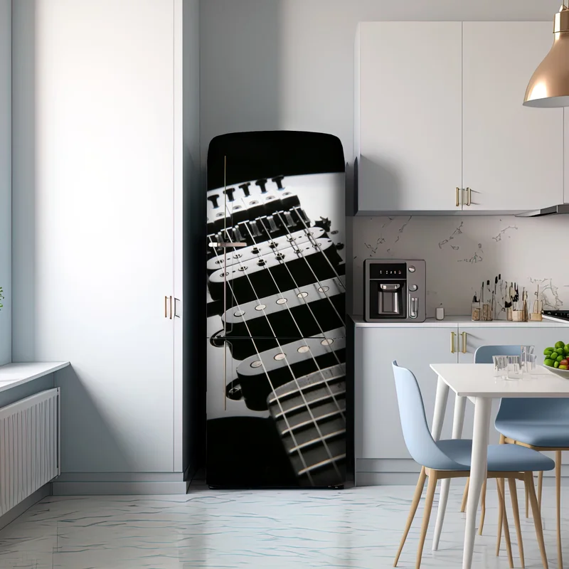 Kühlschrankaufkleber nahaufnahme einer schwarzen elektrogitarre