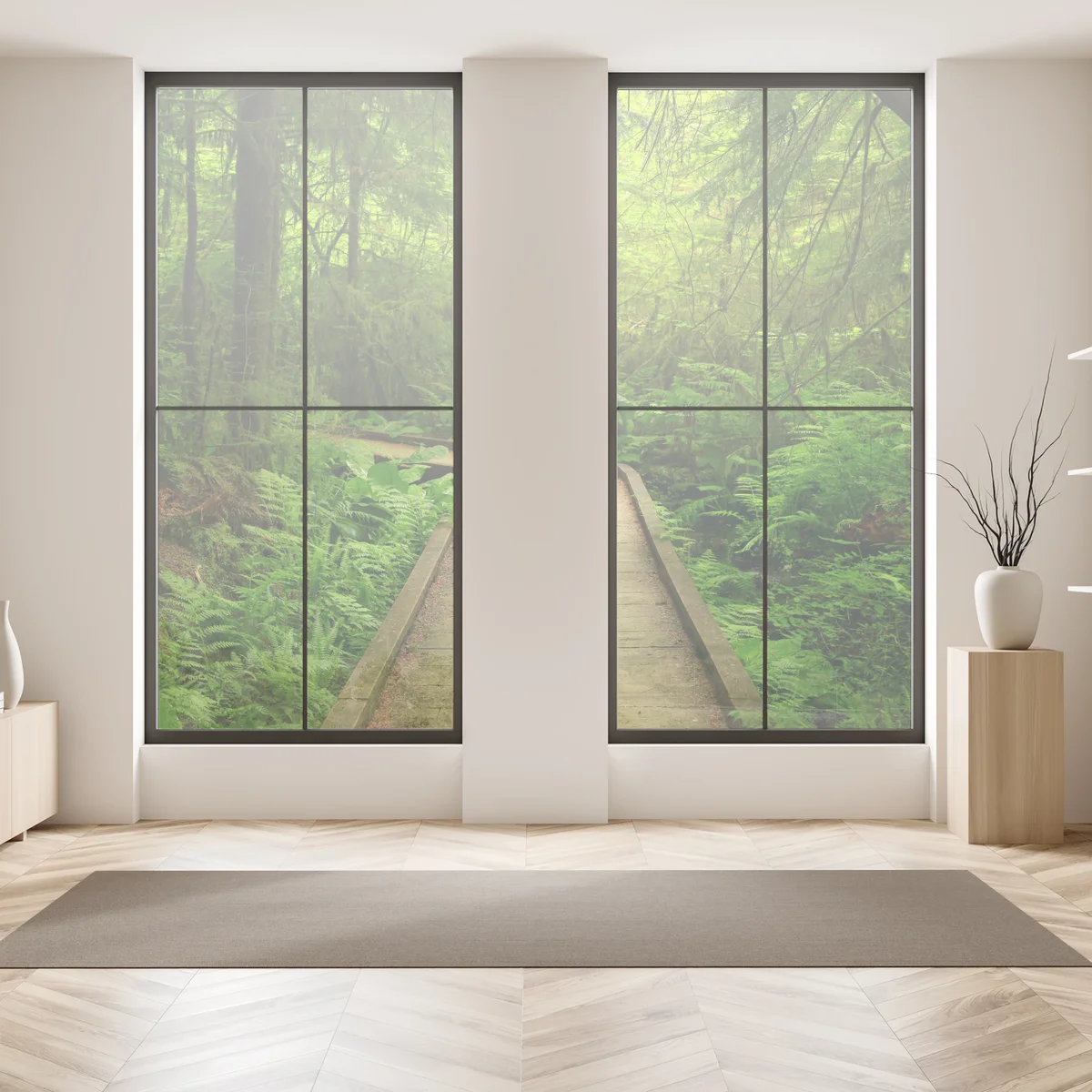 Fensteraufkleber ruhiger grüner waldsteg Fensteraufkleber ruhiger grüner waldsteg